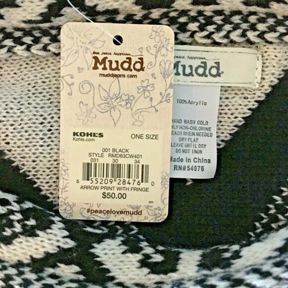 Women's Black & White Fringe Wrap Poncho Shawl Southwestern Arrow Print $50 - Picture 5 of 6